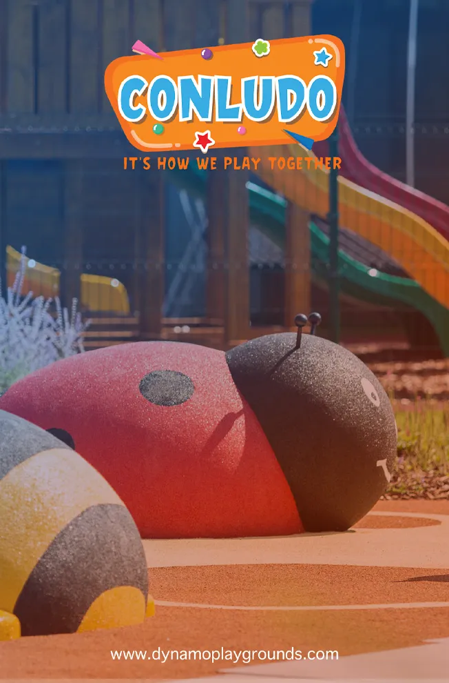 Conludo playground brochure cover with ladybug play feature and "It’s how we play together" tagline
