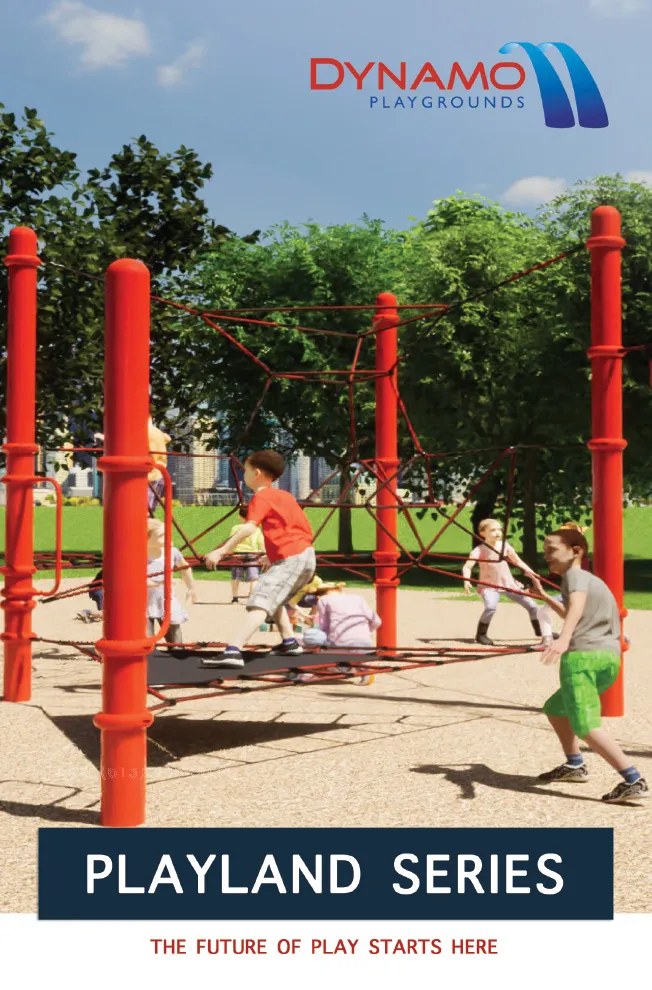 Playland Series playground brochure cover with kids on rope structure and Dynamo Playgrounds logo
