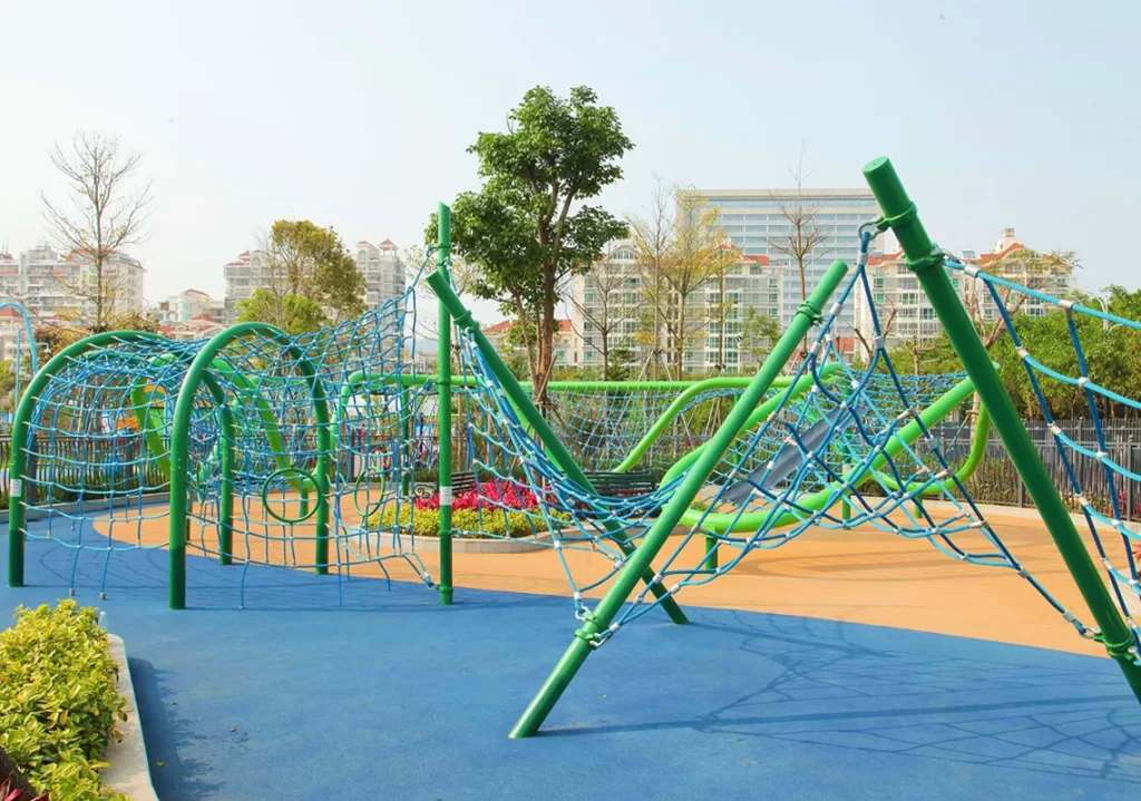 Playground with rope climbing tunnels and net structures